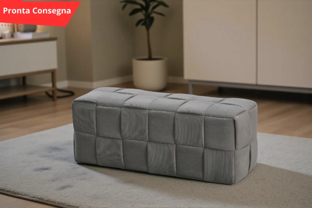Pouf Ben rettangolare effetto intrecciato Grigio Pronta consegna