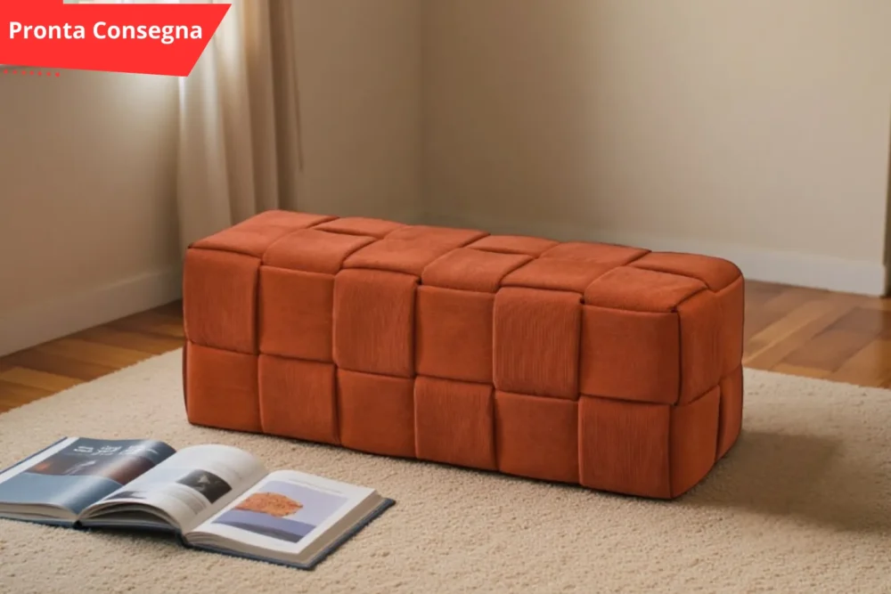 Pouf Ben rettangolare effetto intrecciato Ruggine Pronta consegna