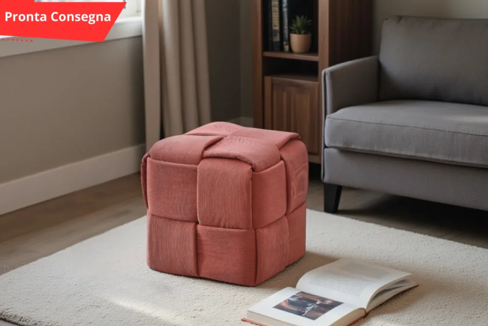 Pouf Square effetto intrecciato Mattone Pronta consegna