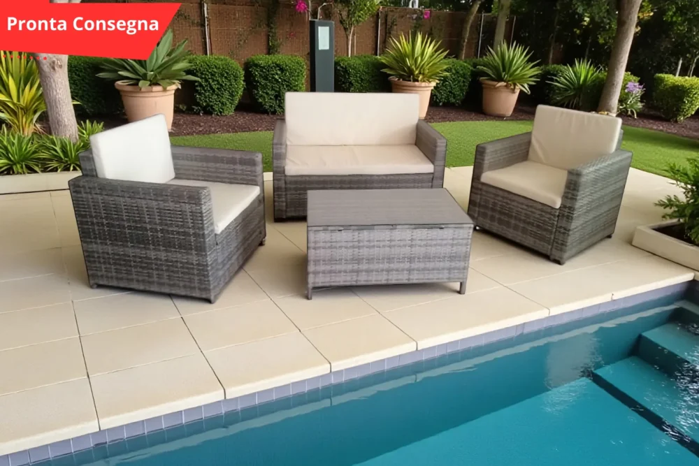 Salotto Vega rattan grigio 4Posti + Tavolino pronta consegna